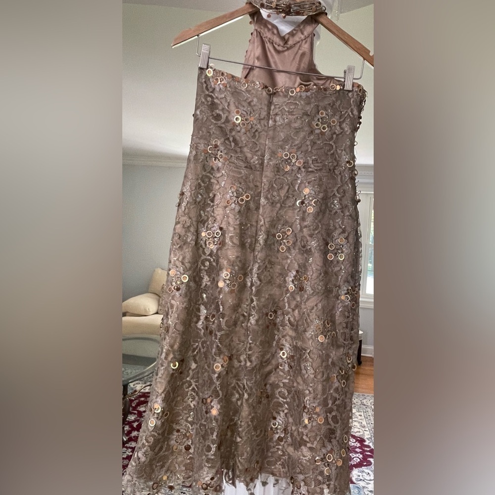 Tina di Montella women’s Lace sequins and beads champagne Halter neck dress S 12 - Picture 2 of 10